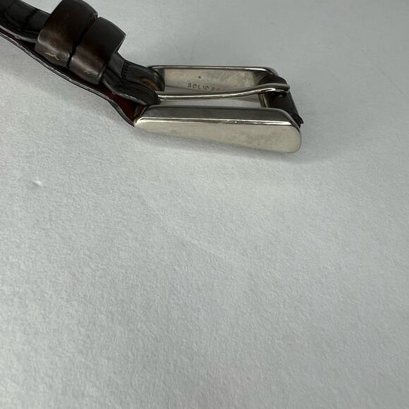 Joan & David Italy Croc Pattern Brown Leather Belt with Silvertone Hardware Sz M - Picture 9 of 12